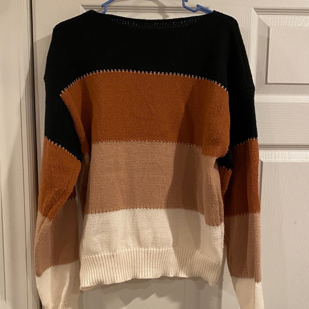 Colorblock Women's Sweater - Black, Brown, Cream